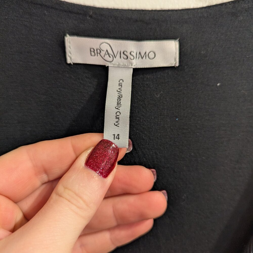 Bravissimo Like New Curvy Ribbed Stretch Jumpsuit 10 Black 3/4 Sleeve Wide Leg — image 7 of 8